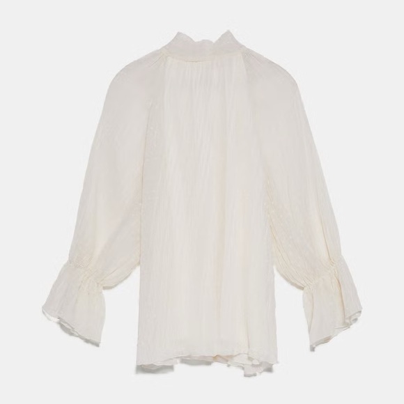 Zara Back Tie Dotted Chiffon Blouse Cream - Picture 3 of 11